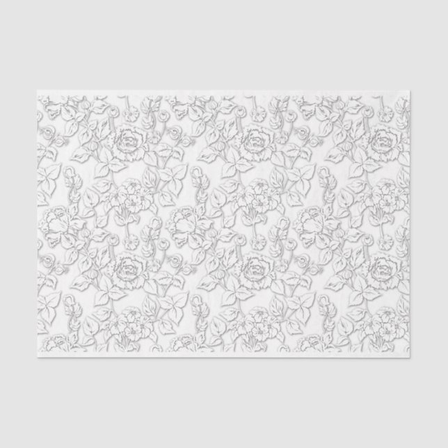Papier Mousseline Blanc sur blanc Rose moderne Damask Floral (Recto)