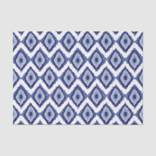 Papier Mousseline Blanc tribal Chevron de diamant d'Ikat de bleu