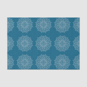 Papier Mousseline Blanc Turquoise bleu moderne Mandala Boho Découpag