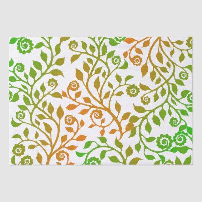 Papier Mousseline Blancs et verts Tourbillonnant motifs floraux Nice (Recto)