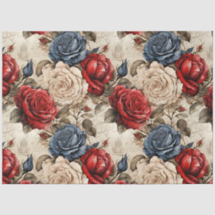 Papier Mousseline Blancs rouges et Bleus Roses Vintages Découpage in
