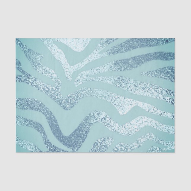 Papier Mousseline Bleu argent métallique look zèbre rayé animal (Recto)