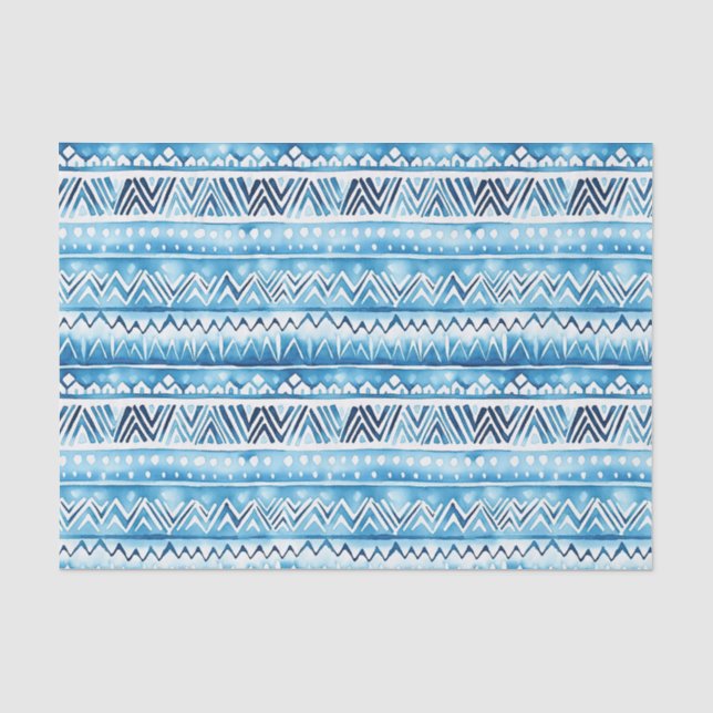 Papier Mousseline Bleu blanc bandes tribales (Recto)