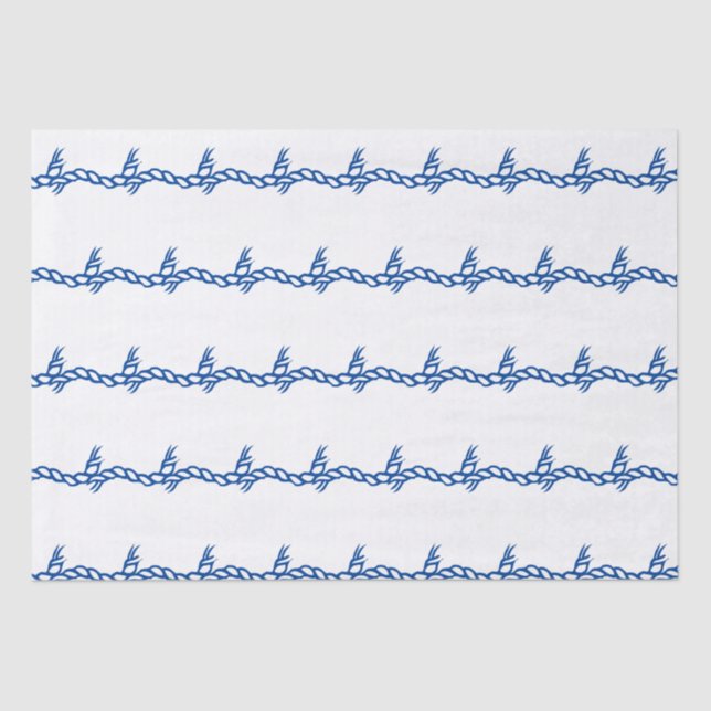 Papier Mousseline Bleu blanc corde nautique vagues motif cadeau (Recto)