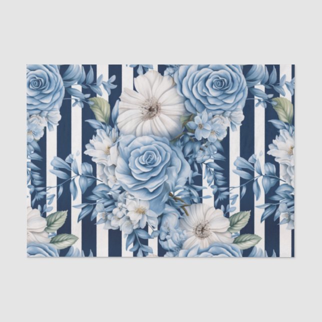 Papier Mousseline Bleu blanc Fête des mariées florale (Recto)