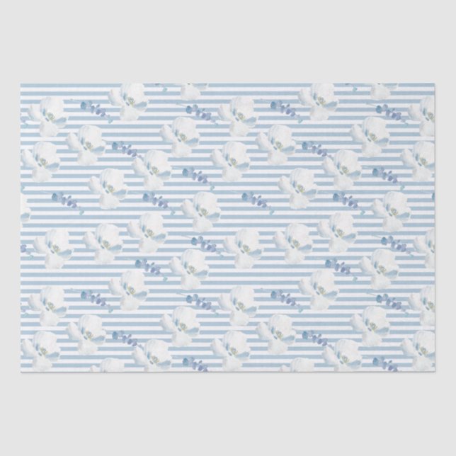 Papier Mousseline Bleu blanc Fleur Eucalyptus raypes (Recto)
