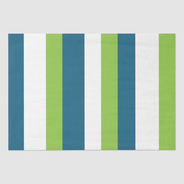 Papier Mousseline Bleu Blanc Vert Frappes Verticales (Recto)