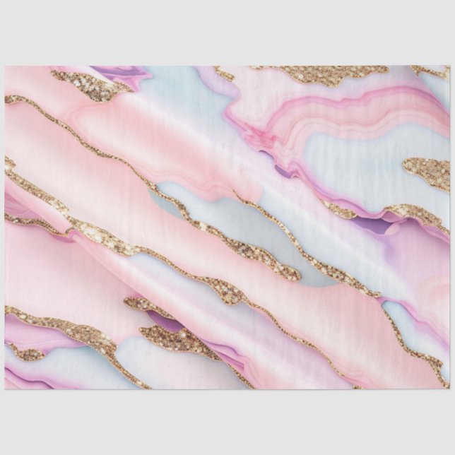 Papier Mousseline Bleu clair rose Agneau Marbre Collection moderne (Recto)