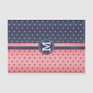 Papier Mousseline Bleu d'ardoise et corail - Monogramme