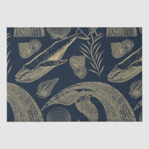 Papier Mousseline Bleu de baleine marine vintage