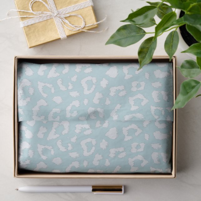 Papier Mousseline Bleu de glace Grand Empreinte de léopard (Cadeau)