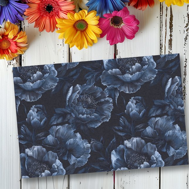 Papier Mousseline Bleu de la Marine grandes pivoines (Créateur téléchargé)