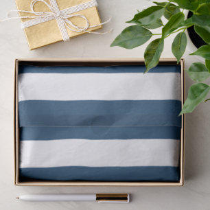 Papier Mousseline Bleu de marine, Blancs, Motif rayé