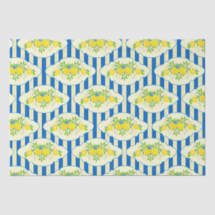 Papier Mousseline Bleu d'été et citrons et Motif Feuille