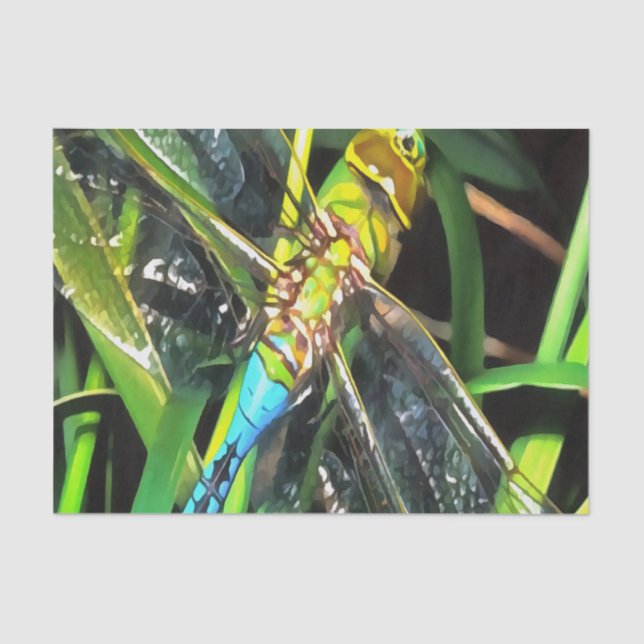 Papier Mousseline Bleu Dragonfly Shimmering Wings Peinture (Recto)