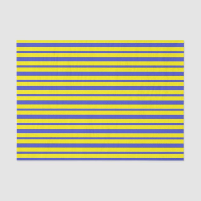 Papier Mousseline Bleu épais et fin et rayures jaunes (Recto)