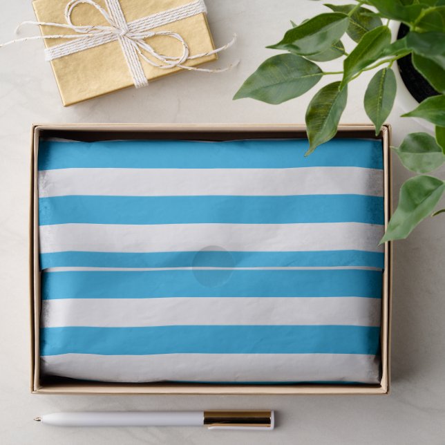 Papier Mousseline Bleu et blanc rayé (Cadeau)