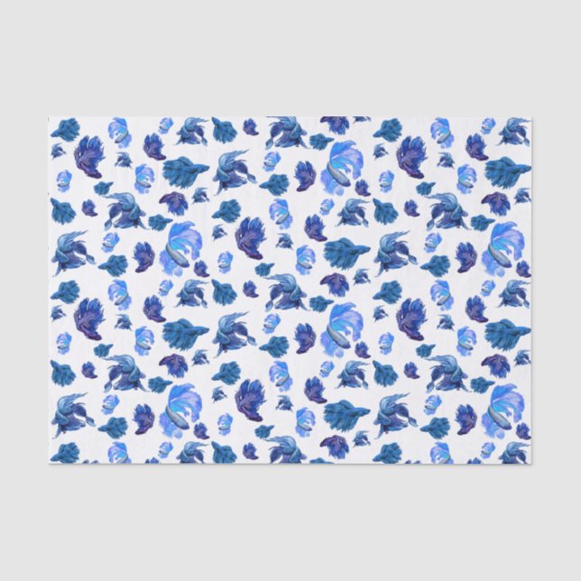 Papier Mousseline Bleu et blanc Siamais combattant (Recto)