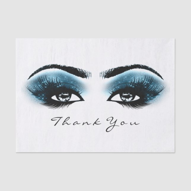 Papier Mousseline Bleu étincelle noir blanc Merci métallique yeux (Recto)