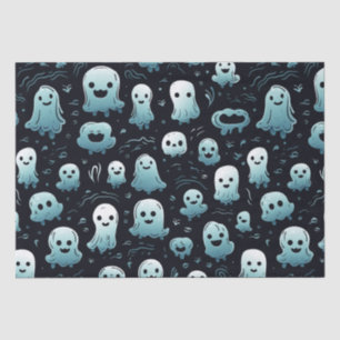 Papier Mousseline Bleu Fantômes mignons Moderne Adorable Noir Hallow