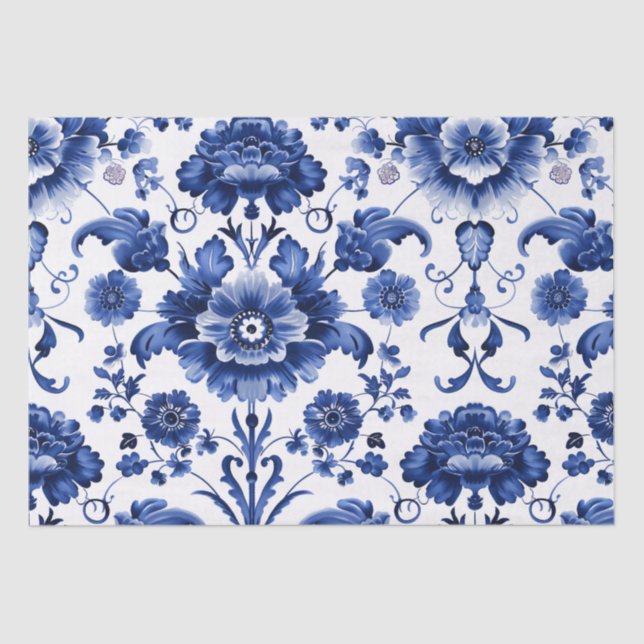 Papier Mousseline Bleu floral (Recto)