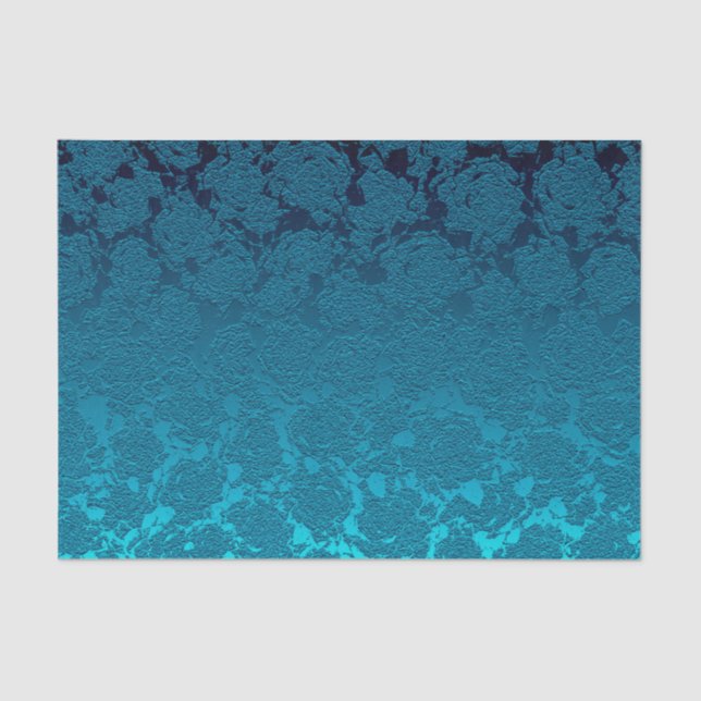 Papier Mousseline Bleu Floral Succulent Imprimer Motif métallique (Recto)
