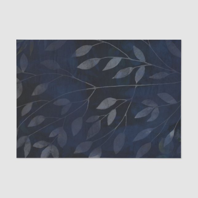 Papier Mousseline Bleu foncé Botanique Feuille Moderne Chic Mariage (Recto)