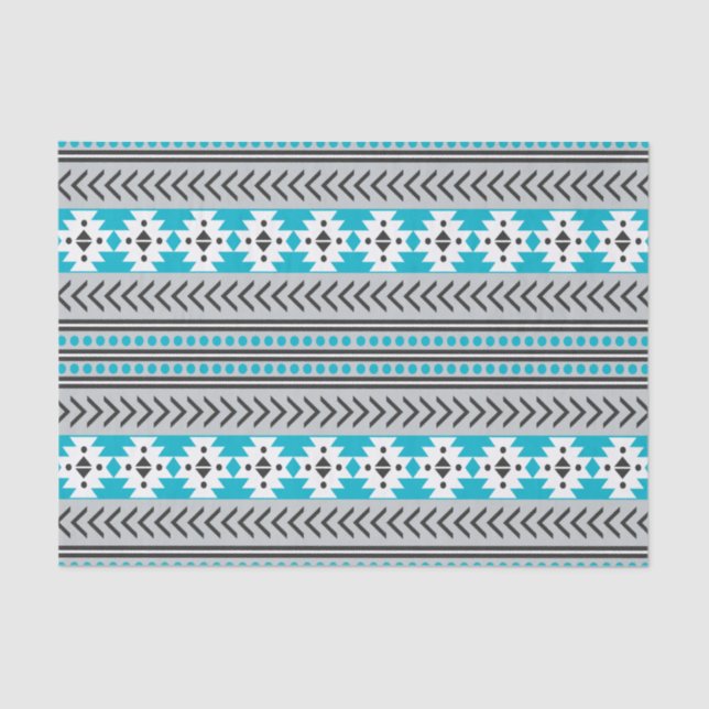 Papier Mousseline Bleu géométrique de motif d'impression tribal (Recto)