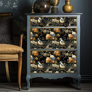 Papier Mousseline Bleu gris Pale Orange Victorien Oiseaux Bohémiens