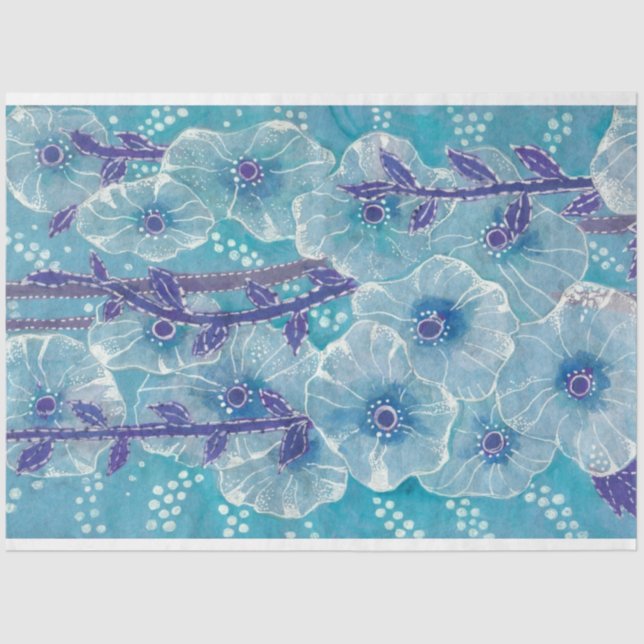 Papier Mousseline Bleu Hollyhock Malve Fleur de Malva peinture flora (Recto)