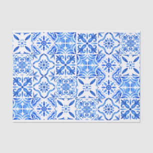 Papier Mousseline Bleu Majolica grec bleu bleu motif