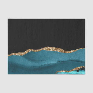 Papier Mousseline Bleu Marbre Agate Glamour Noir Golden Parties scin