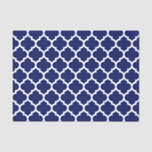 Papier Mousseline Bleu marine blanc motif Quatrefoil marocain #5