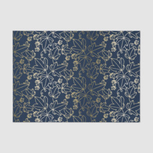 Papier Mousseline Bleu marine et motif floral de feuille de lierre