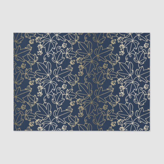 Papier Mousseline Bleu marine et motif floral de feuille de lierre (Recto)