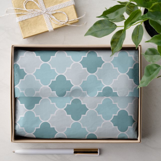 Papier Mousseline Bleu Marocain Trellis, Lattes, Quatrefoil (Cadeau)