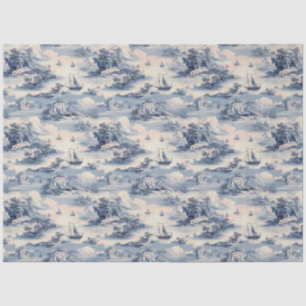 Papier Mousseline Bleu moderne Stom Océan Toile de Jouy Motif