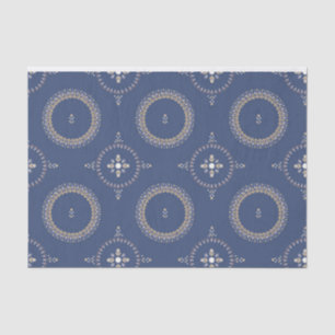 Papier Mousseline Bleu Naval Élégant Floral Ornemental