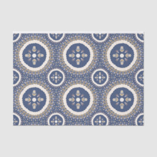 Papier Mousseline Bleu Naval Élégant Floral Ornemental