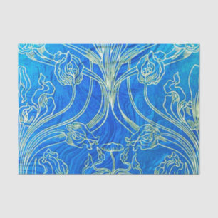 Papier Mousseline Bleu, nouveau d'art, floral, époque de belle, cru,