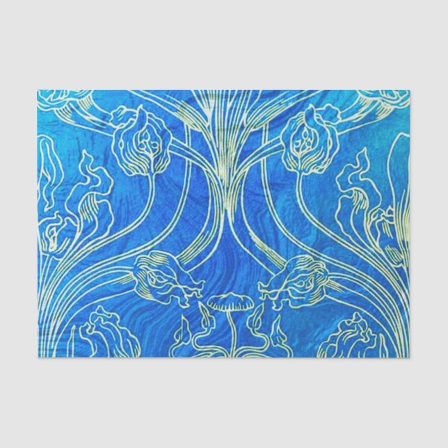 Papier Mousseline Bleu, nouveau d'art, floral, époque de belle, cru, (Recto)