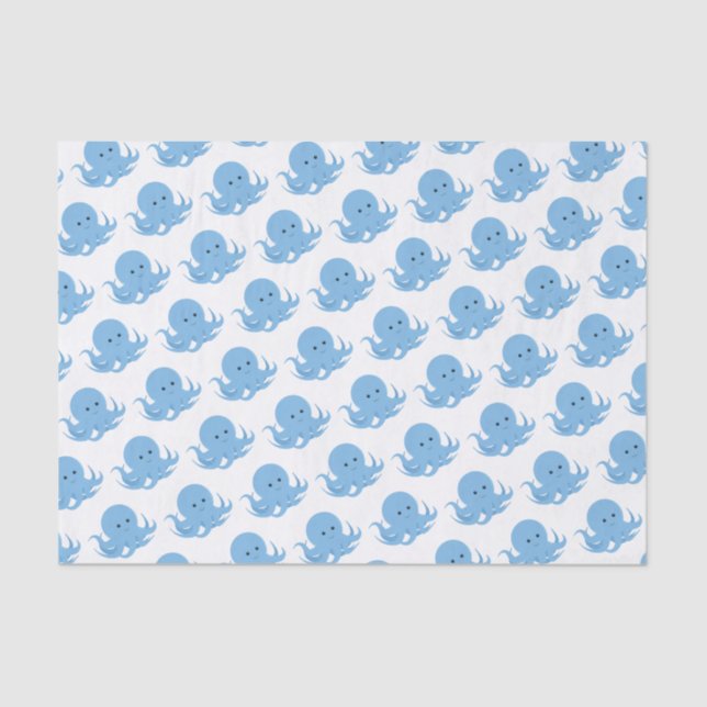 Papier Mousseline Bleu Octopus mignon animal (Recto)
