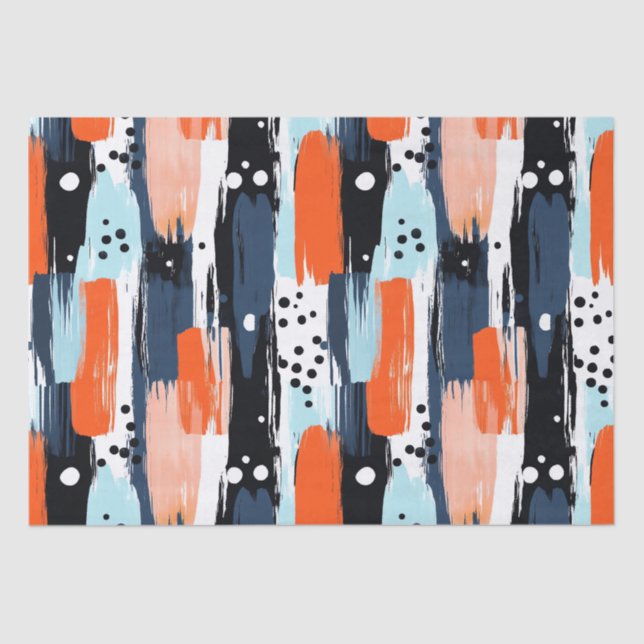Papier Mousseline Bleu orange brosses Motif Abstrait (Recto)