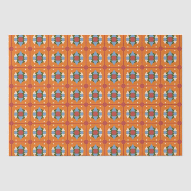 Papier Mousseline Bleu orange contemporain (Recto)