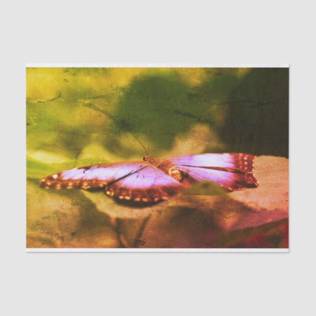 Papier Mousseline Bleu Papillon Nature Découpage Vintage (Recto)