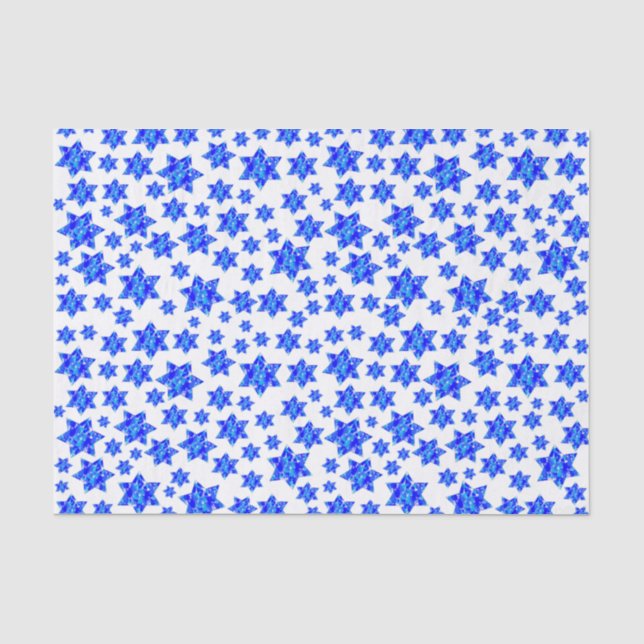 Papier Mousseline Bleu Peinture Splatter Étoiles juives (Recto)