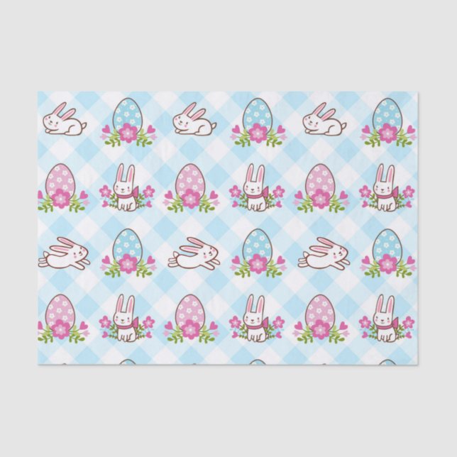 Papier Mousseline Bleu Plaid Bunny (Recto)