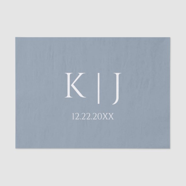 Papier Mousseline Bleu Poussiéreux Monogramme Initial Minimal Tendan (Recto)