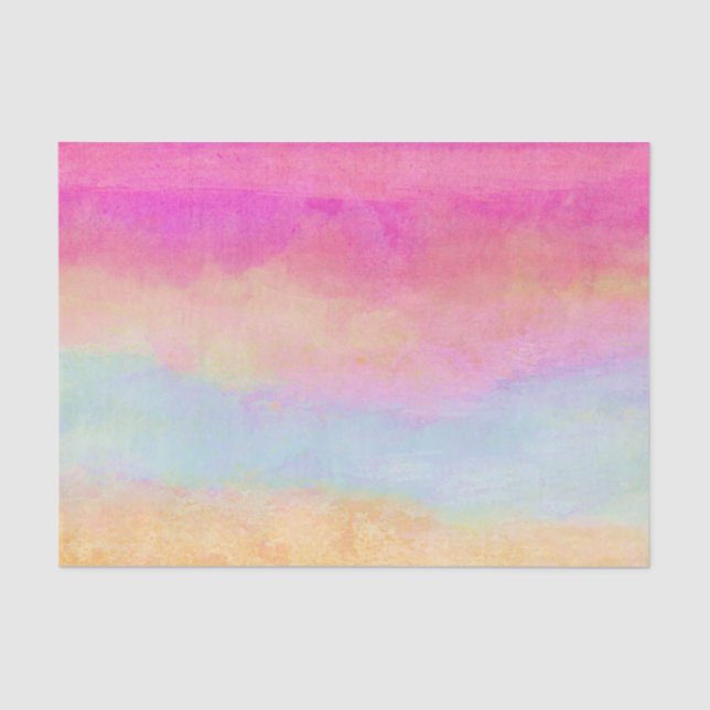 Papier Mousseline Bleu rose Jaune arc-en-ciel Abstraites bandes (Recto)