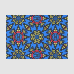 Papier Mousseline Bleu Rouge Jaune Tribal Africain Motif ethnique
